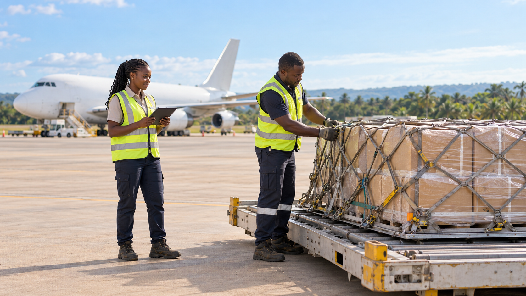 Illustration de manutention cargo sur un tarmac